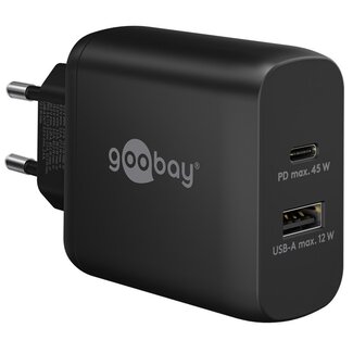 Goobay Goobay thuislader met 1x USB-C PD en 1x USB-A | GaN | 45W | zwart