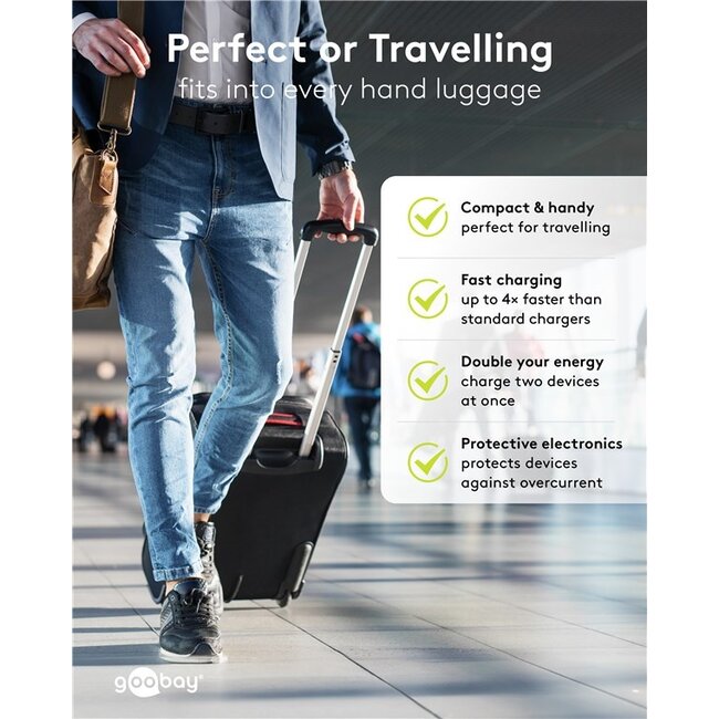 Goobay thuislader met 1x USB-C PD en 1x USB-A | GaN | 45W | zwart