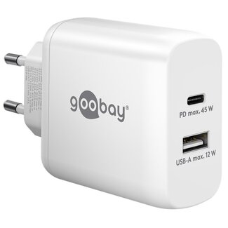 Goobay Goobay thuislader met 1x USB-C PD en 1x USB-A | GaN | 45W | wit