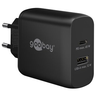 Goobay Goobay thuislader met 1x USB-C PD en 1x USB-A | GaN | 65W | zwart