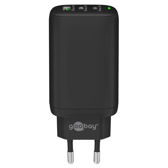 Goobay thuislader met 2x USB-C PD en 1x USB-A QC | GaN | 65W | zwart