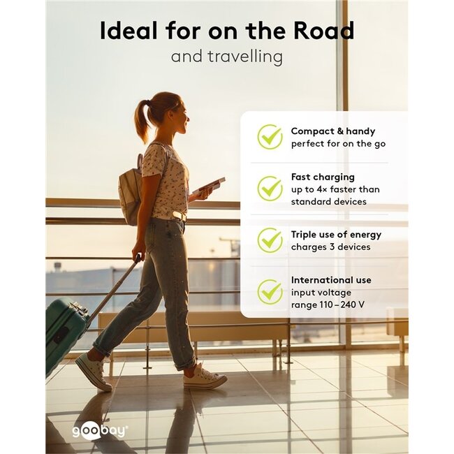Goobay thuislader met 2x USB-C PD en 1x USB-A QC | GaN | 65W | zwart