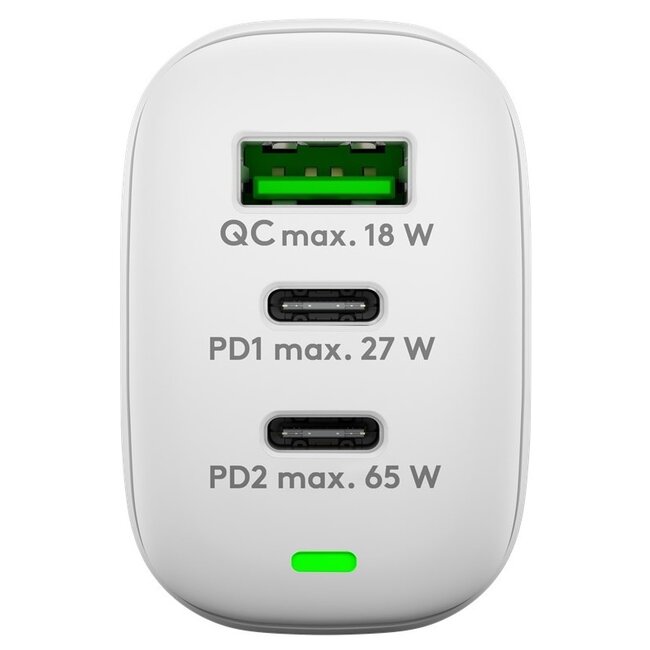 Goobay thuislader met 2x USB-C PD en 1x USB-A QC | GaN | 65W | wit