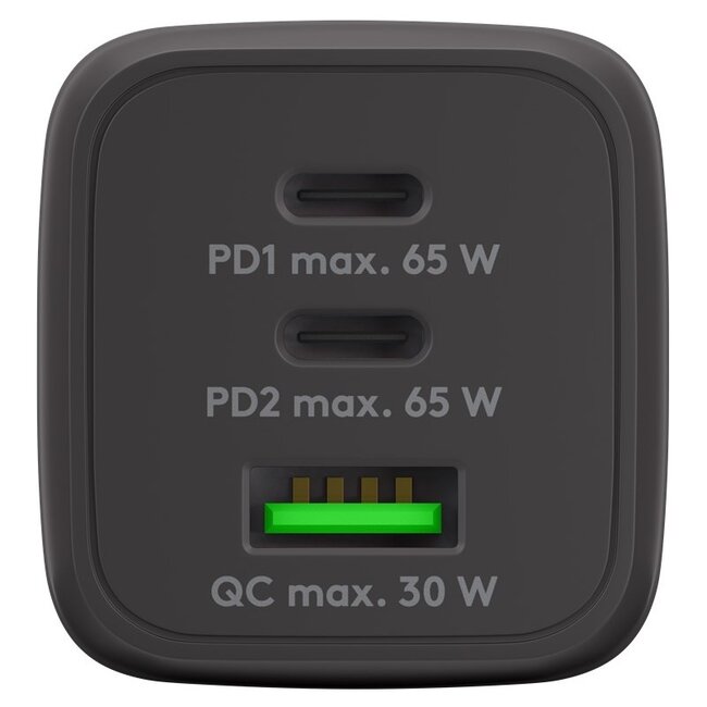 Goobay nano thuislader met 2x USB-C PD en 1x USB-A QC | GaN | 65W | zwart