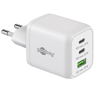 Goobay Goobay nano thuislader met 2x USB-C PD en 1x USB-A QC | GaN | 65W | wit