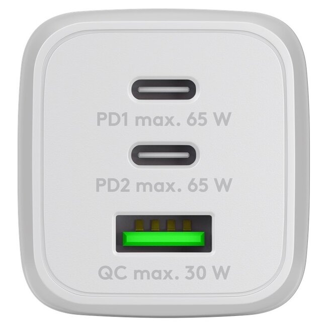 Goobay nano thuislader met 2x USB-C PD en 1x USB-A QC | GaN | 65W | wit