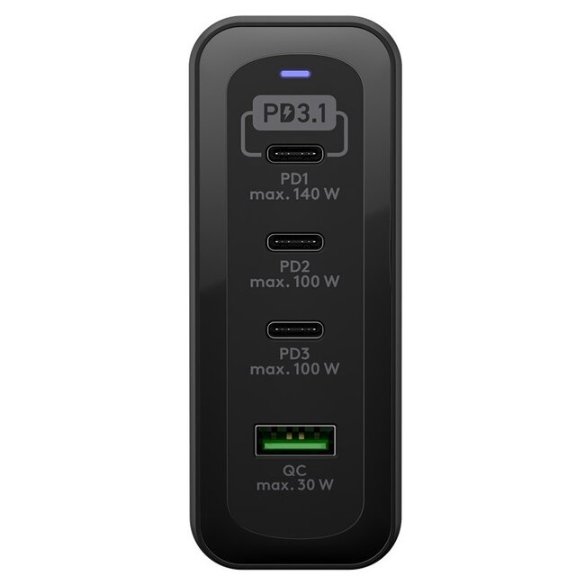 Goobay thuislader met 3x USB-C PD en 1x USB-A QC | GaN | 240W | zwart