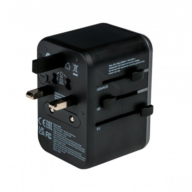 Verbatim UTA-04 universele reisadapter | 3x USB-A + 2x USB-C | 61W