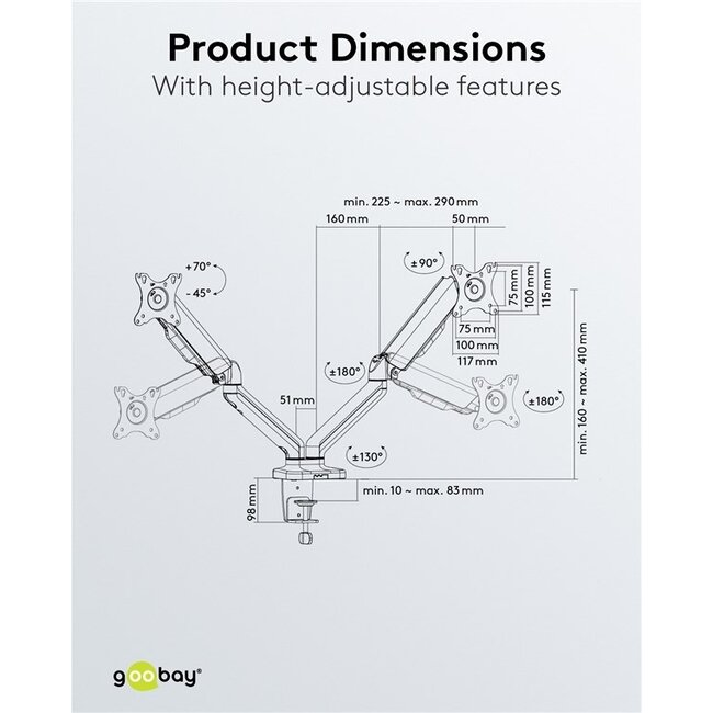 Goobay bureaubeugel voor 2 monitoren tot 32 inch | interactief