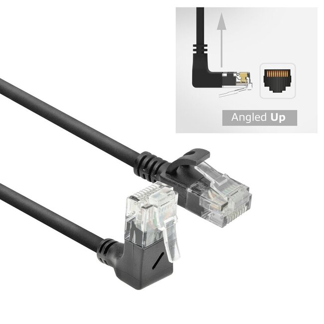 UTP CAT6a slimline netwerkkabel | haaks (boven) / recht | LSZH | zwart | 0,15 meter