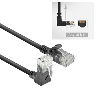 ACT UTP CAT6a slimline netwerkkabel | haaks (boven) / recht | LSZH | zwart | 0,25 meter