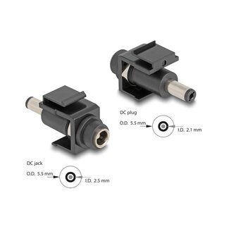 DeLOCK Delock Keystone Module DC 5.5 x 2.5 mm female to DC 5.5 x 2.1 mm male black