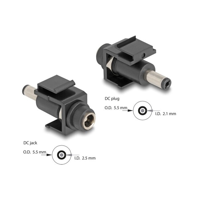 Delock Keystone Module DC 5.5 x 2.5 mm female to DC 5.5 x 2.1 mm male black