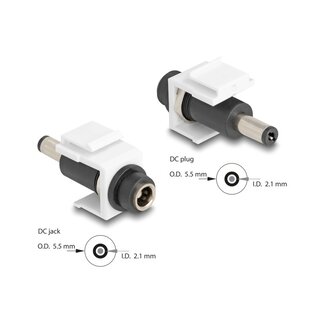 DeLOCK Delock Keystone Module DC 5.5 x 2.1 mm female to DC 5.5 x 2.1 mm male white