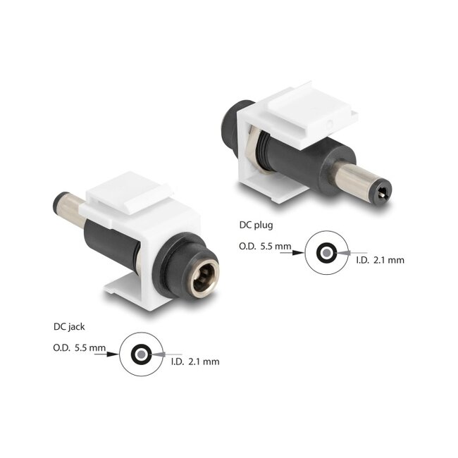 Delock Keystone Module DC 5.5 x 2.1 mm female to DC 5.5 x 2.1 mm male white