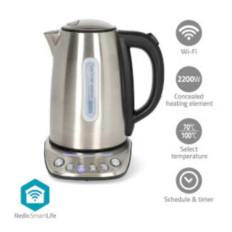 Nedis SmartLife Waterkoker | Wi-Fi | 1.7 l | Roestvrij Staal | 70,80,90,100 °C | Temperatuurindicator | 360 graden draaibaar | Verborgen verwarmingselement | Strix®-controller | Android™ / IOS