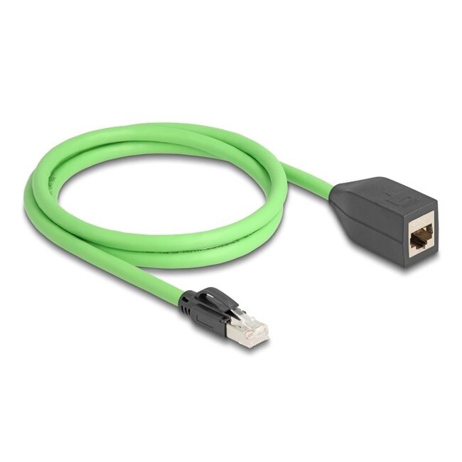 Delock RJ45 Network Extension Cable Cat.6A plug to jack SF/UTP suitable for drag chains PUR (TPU) 1 m green
