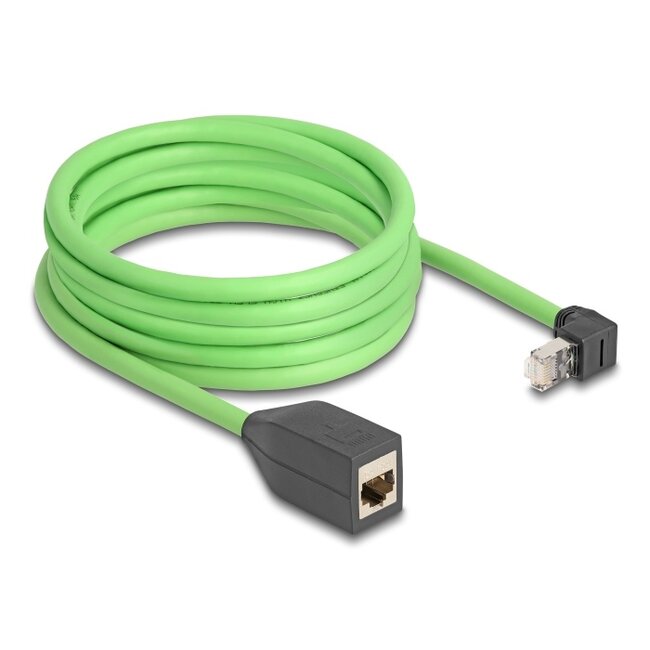 Delock RJ45 Network Extension Cable Cat.6A plug upwards angled to jack SF/UTP suitable for drag chains PUR (TPU) 5 m green