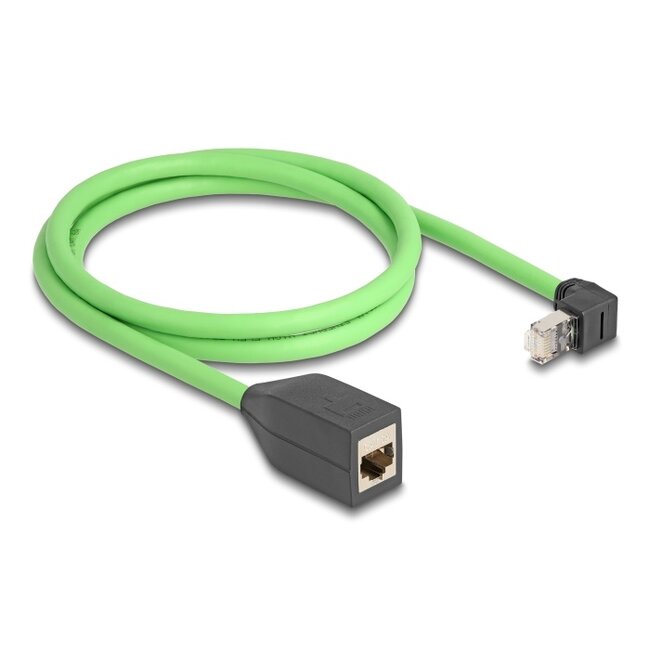 Delock RJ45 Network Extension Cable Cat.6A plug upwards angled to jack SF/UTP suitable for drag chains PUR (TPU) 1 m green