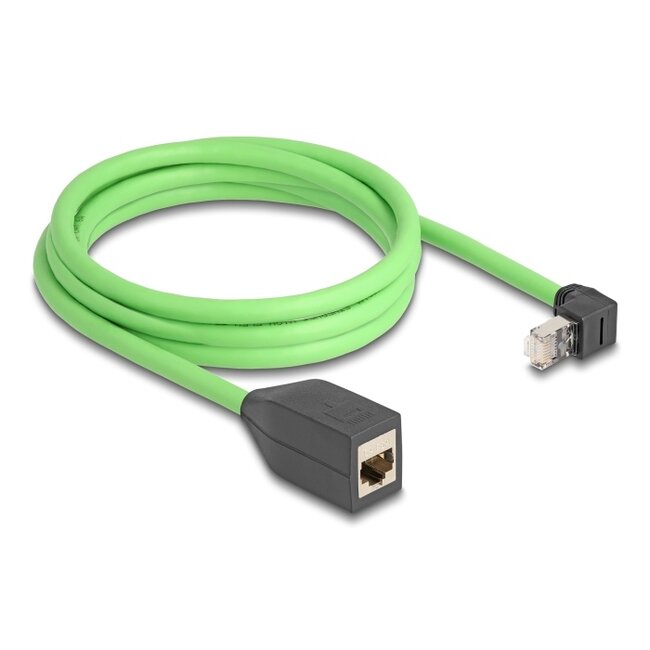 Delock RJ45 Network Extension Cable Cat.6A plug upwards angled to jack SF/UTP suitable for drag chains PUR (TPU) 2 m green