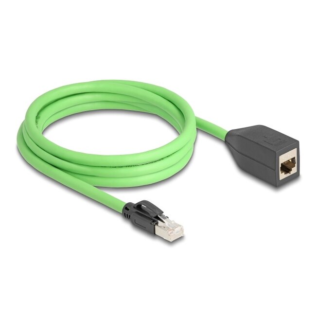 Delock RJ45 Network Extension Cable Cat.6A plug to jack SF/UTP suitable for drag chains PUR (TPU) 2 m green