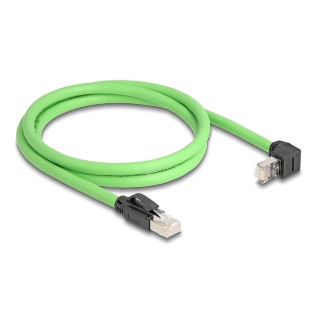 Delock RJ45 Network Cable Cat.6A plug to plug upwards angled SF/UTP suitable for drag chains PUR (TPU) 1 m green