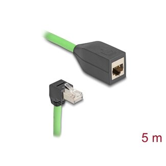 DeLOCK Delock RJ45 Network Extension Cable Cat.6A plug downwards angled to jack SF/UTP suitable for drag chains PUR (TPU) 5 m green