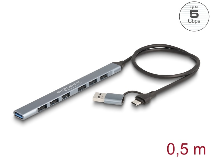 DeLOCK 64273 interface hub USB 3.2 Gen 1 (3.1 Gen 1) Type-C 5000 Mbit/s Grijs