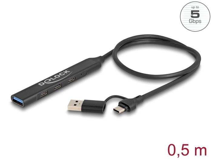 DeLOCK 64272 interface hub USB 3.2 Gen 1 (3.1 Gen 1) Type-C 5000 Mbit/s Zwart
