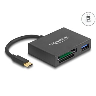 DeLOCK Delock USB-C™ Card Reader for XQD and SD memory cards + USB 5 Gbps Type-A port