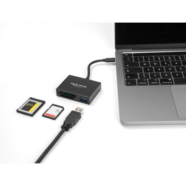 Delock USB-C™ Card Reader for XQD and SD memory cards + USB 5 Gbps Type-A port