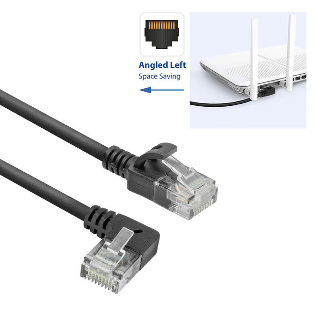 UTP CAT6a slimline netwerkkabel | haaks (links) / recht | LSZH | zwart | 2 meter