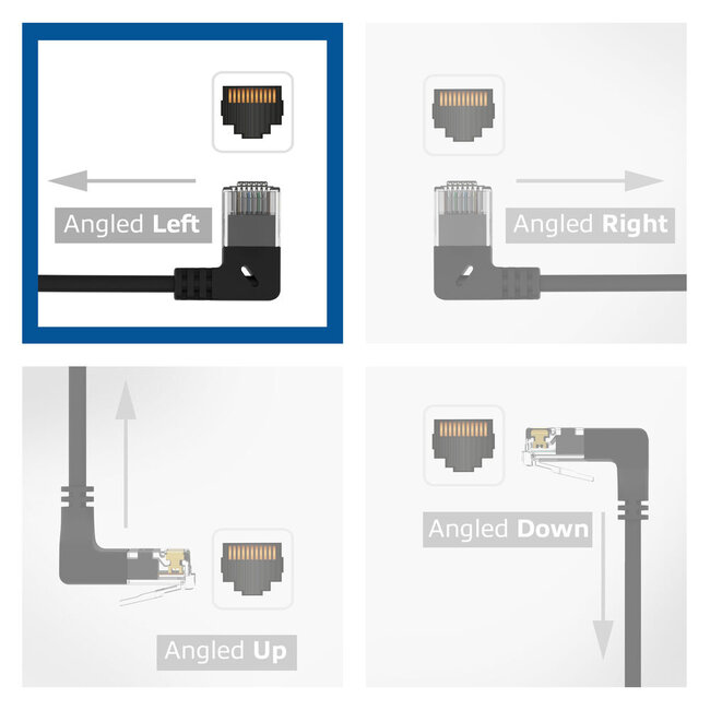 UTP CAT6a slimline netwerkkabel | haaks (links) / recht | LSZH | zwart | 5 meter