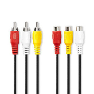 Nedis Composiet Videokabel | 3x RCA Male | 3x RCA Female | Vernikkeld | 480p | 2.00 m | Rond | PVC | Zwart | Label