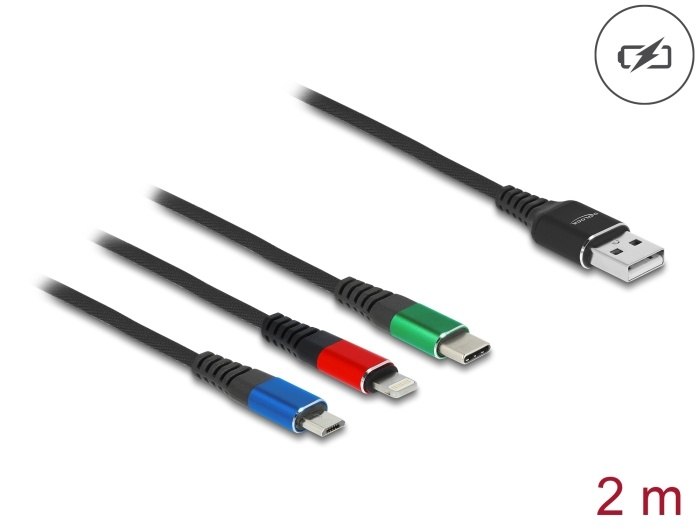 DeLOCK 90156 USB-kabel USB 2.0 2 m USB A Micro-USB B/Lightning/Apple 30-pin Zwart, Blauw, Groen, Roo