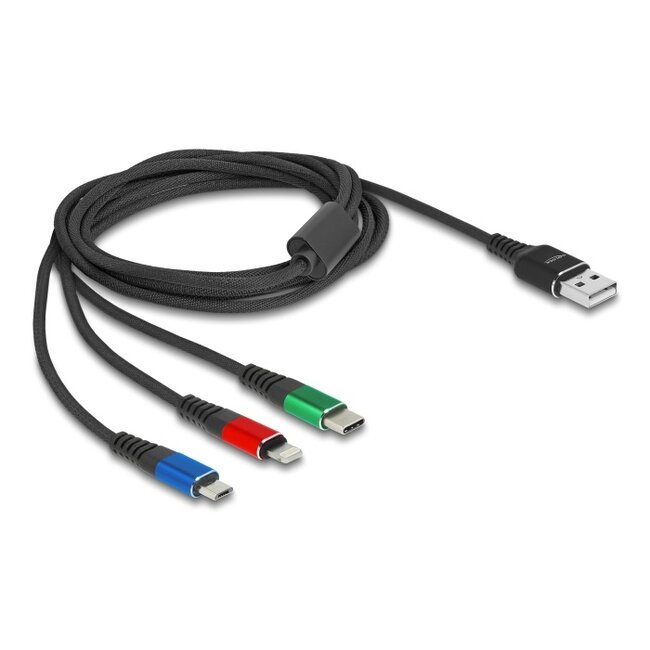 Delock USB Charging Cable 3 in 1 Type-A to Lightning™ / Micro USB / USB Type-C™ 2 m 3-coloured