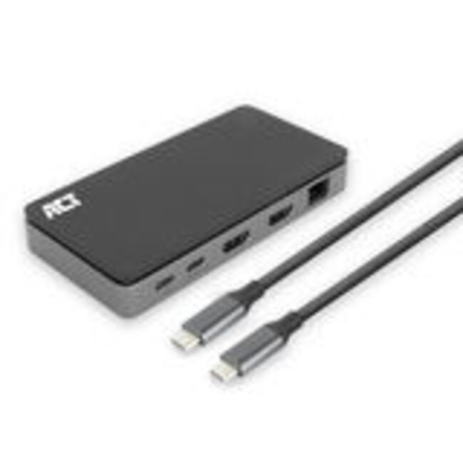 ACT USB-C 4K MST dockingstation voor 2 HDMI-monitoren, Ethernet, USB-C, 3x USB-A, PD passthrough en 1 meter lange afneembare USB-C-kabel