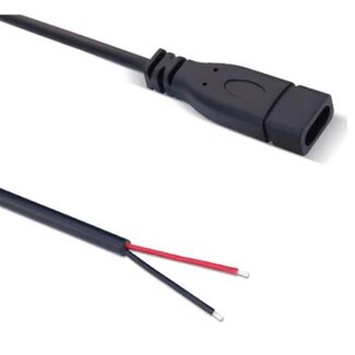 Dolphix USB-C (v) - open eind voedingskabel | zwart | 2 meter