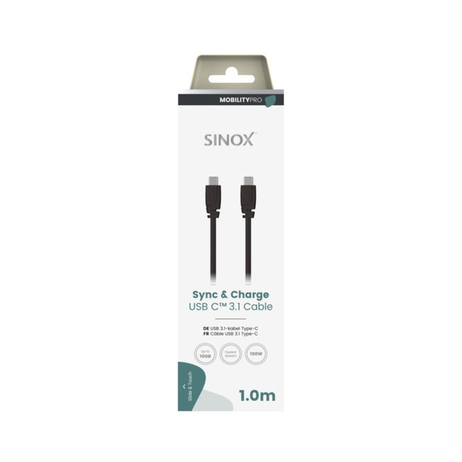 Sinox MOBILITY PRO - Aansluitkabel USB-C - USB-C (v3.1) 1 mtr. (zwart)