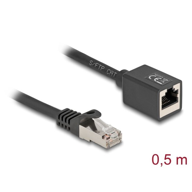 Delock Network Extension Cable RJ45 plug to RJ45 jack Cat.6A S/FTP 0.5 m black