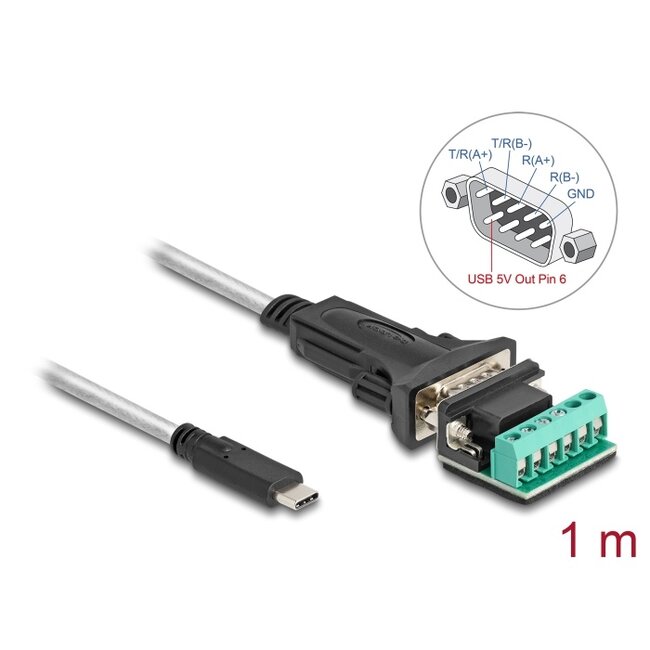 Delock Adapter USB Type-C™ to 1 x Serial RS-422/485 male with 6 pin terminal block 5 V 1 m