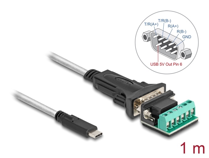 DeLOCK 64269 seriële kabel Zwart, Transparant 1 m USB Type-C DB-9