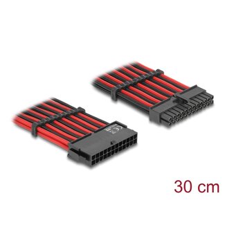 DeLOCK Delock Extension Cable 24 pin ATX male to 24 pin ATX female textile shielding red-black 30 cm