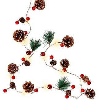 Goobay Goobay 20 LED Silver Wire Fairy Lights "Pine Cones & Red Berries"