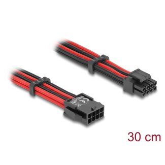 DeLOCK Delock Extension Cable 8 pin EPS male to 4 + 4 pin EPS female textile shielding red-black 30 cm