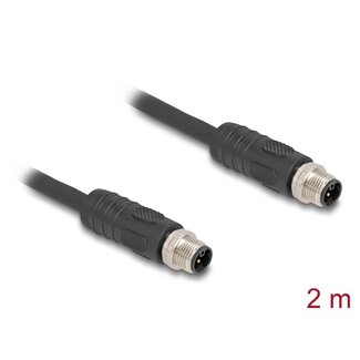 DeLOCK Delock M12 Cable L-coded 4 pin male to male PUR suitable for drag chains 2 m black