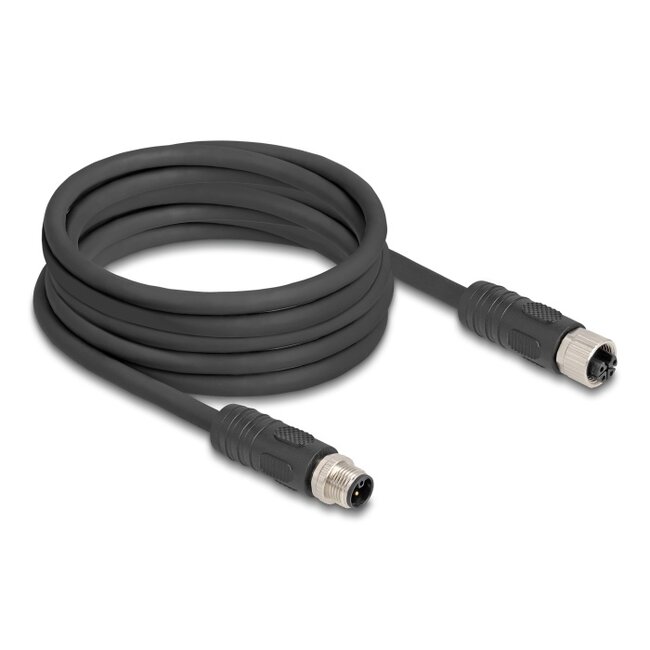 Delock M12 Cable L-coded 4 pin male to female PUR suitable for drag chains 5 m black