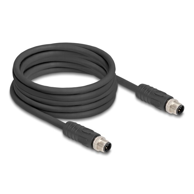 Delock M12 Cable L-coded 4 pin male to male PUR suitable for drag chains 5 m black