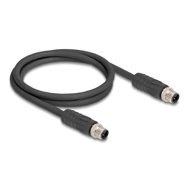 Delock M12 Cable L-coded 4 pin male to male PUR suitable for drag chains 1 m black