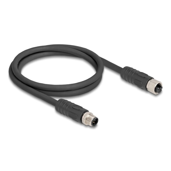 Delock M12 Cable L-coded 4 pin male to female PUR suitable for drag chains 1 m black